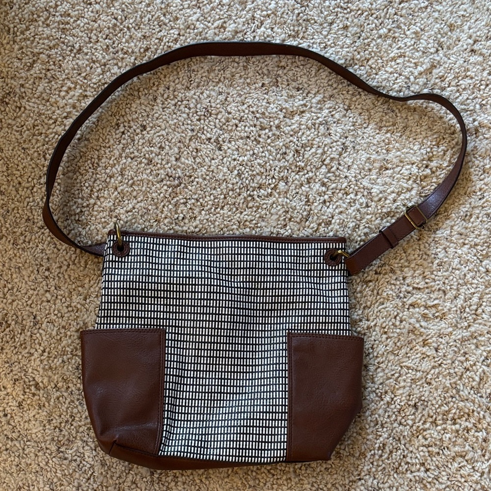 Fossil Black and Brown Patterned Crossbody Bag